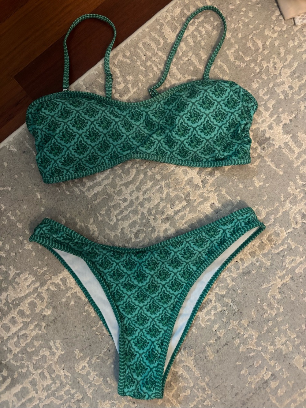 SHEIN Teal Green Patterned Bandeau Bikini Set